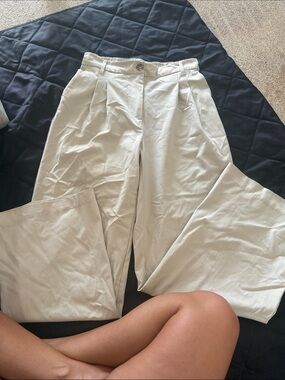 Light Cream High-Waist Pleated Wide-Leg Pants